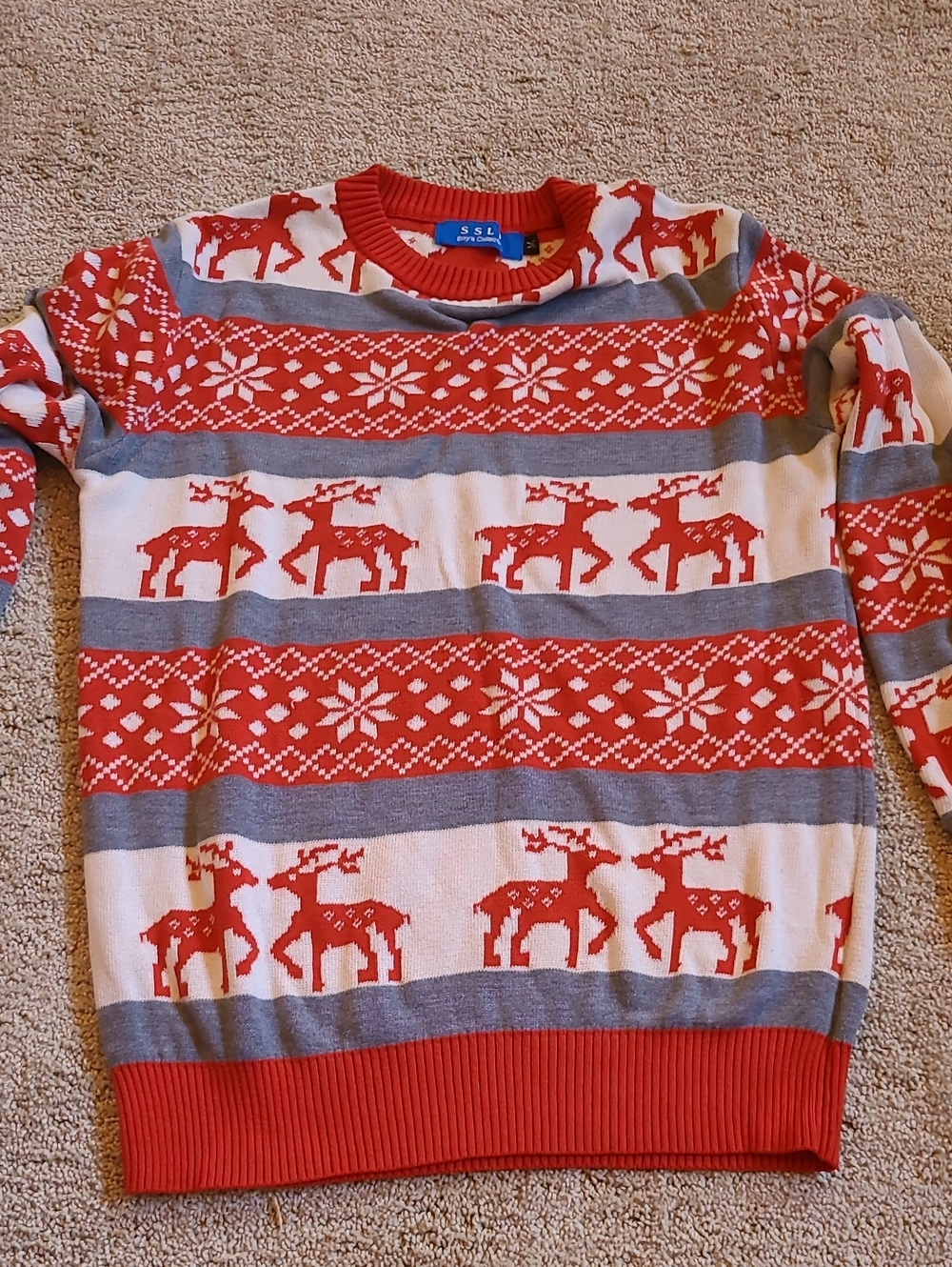 Kids Red Reindeer Stripe Crewneck Sweater